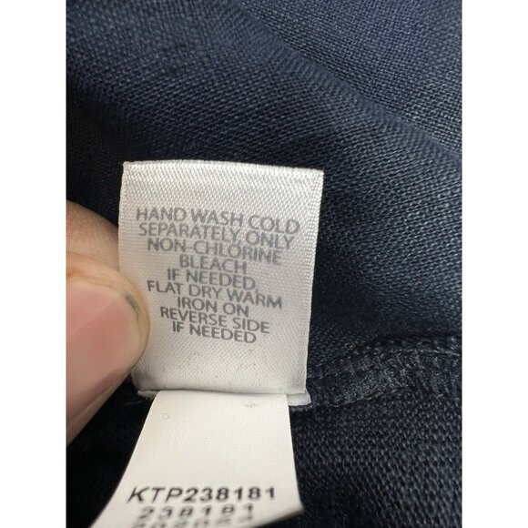 J. Jill  Love Linen Navy Linen Tunic Top  3/4 Knit Sleeve Woven Front - Picture 13 of 13